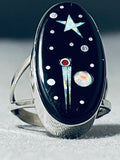 Midnight Sky Native American Navajo Opal Coral Sterling Silver Ring-Nativo Arts