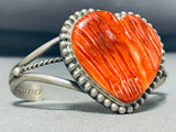 Lovely Native American Navajo Huge Orange Spiny Sterling Silver Gigantic Heart Bracelet-Nativo Arts