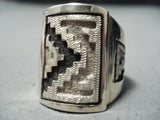 Heavy Rare Native American Navajo Dan Jackson Sterling Silver Rug Patterns Ring-Nativo Arts