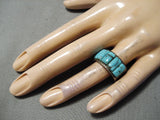 Marvelous Vintage Native American Navajo Blue Diamond Turquoise Sterling Silver Ring Old-Nativo Arts