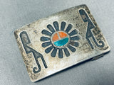 Native American Early Inlay Vintage Zuini Turquoise Sterling Silver Buckle-Nativo Arts