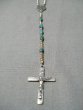 Amazing Vintage Native American Navajo Sterling Silver Turquoise Rosary Necklace-Nativo Arts