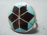 Outstanding Vintage Native American Zuni Blue Gem Turquoise Sterling Silver Ring Old-Nativo Arts