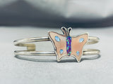 Important Native American Zuni Inlay Mother Of Pearl Butterfly Sterling Silver Bracelet-Nativo Arts