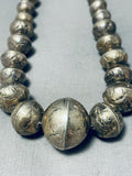 Aged Over Time Vintage Native American Navajo Sterling Silver Huge Pillow Bead Necklace-Nativo Arts