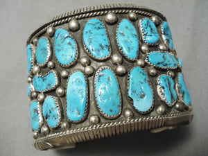 Huge Wide Vintage Native American Navajo Marcus Begay Turquoise Sterling Silver Bracelet-Nativo Arts
