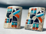 One Of The Best Ever Vintage Native American Zuni Turquoise Inlay Sterling Silver Cufflinks-Nativo Arts