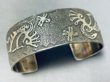 One Of A Kind Native American Navajo Sterling Silver Kokopellis Textured Bracelet-Nativo Arts