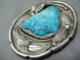 Magnificent Vintage Native American Navajo Kingman Turquoise Sterling Silver Buckle Old-Nativo Arts