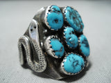 Unforgettable Vintage Native American Navajo Kingman Turquoise Stering Silver Ring Old-Nativo Arts