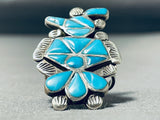 Expressive Vintage Native American Zuni Blue Gem Turquoise Sterling Silver Ring-Nativo Arts