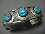 Wonderful Vintage Native American Navajo Triple Floral Turquoise Sterling Silver Bracelet-Nativo Arts