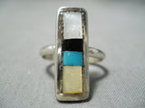 Native American Gorgeous Vintage Zuni Turquoise Inlay Sterling Silver Shell Ring-Nativo Arts