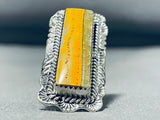 Substantial Towering Native American Navajo Squared Honeybee Jasper Sterling Silver Ring-Nativo Arts