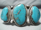Stunning Vintage Native American Navajo 3 Kingman Turquoise Sterling Silver Bracelet Old-Nativo Arts