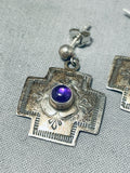 Expressive Vintage Native American Navajo Amethyst Sterling Silver Cross Earrings-Nativo Arts
