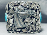 Native American 219 Gram Horse Sterling Silver Wide Turquoise Bracelet Cuff-Nativo Arts
