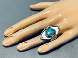 Unique Diamond Shaped Vintage Native American Navajo Turquoise Sterling Silver Ring Old-Nativo Arts