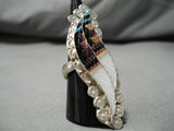 Amazing Vintage Zuni Native American Inlay Turquoise Sterling Silver Ring-Nativo Arts