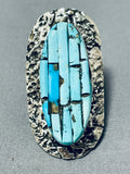 One Of The Most Unique Native American Navajo Turquoise Sterling Silver Inlay Ring-Nativo Arts