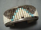 Incredible Detail! Vintage Native American Navajo Turquoise Heishi Sterling Silver Bracelet Old-Nativo Arts