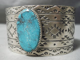 Huge Hand Tooled Native American Navajo Turuqoise Sterling Silver Stamped Bracelet-Nativo Arts