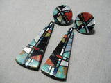 Native American Important Inlay Master Vintage Santo Domingo Turquoise Sterling Silver Earrings-Nativo Arts
