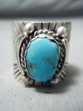 Del John Navajo Blue Gem Turquoise Sterling Silver Ring Native American-Nativo Arts