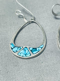 Appealing Native American Navajo Turquoise Chip Inlay Sterling Silver Earrings-Nativo Arts
