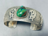 Very Rare Turquoise Vintage Native American Navajo Damale Sterling Silver Kokopelli Bracelet-Nativo Arts