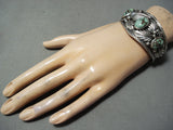 Vivid Vintage Native American Navajo Green Turquoise Sterling Silver Leaf Bracelet Old-Nativo Arts