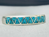 Mesmerizing Vintage Native American Navajo Chip Inlay Turquoise Sterling Silver Bracelet-Nativo Arts