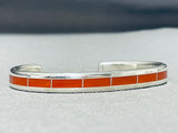 Larry Loretto Signed Stunning Native American Zuni Coral Sterling Silver Bracelet-Nativo Arts