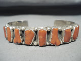 Astonishing Vintage Native American Navajo Coral Sterling Silver Bracelet Signed-Nativo Arts