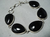 Louise Yazzie Navajo Black Onyx Sterling Silver Link Bracelet Native American-Nativo Arts