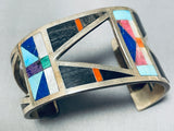 One Of Most Unique Ever Vintage Native American Navajo Turquoise Inlay Sterling Silver Bracelet-Nativo Arts