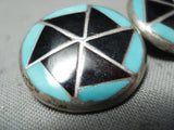 Very Intricate Vintage Native American Zuni Turquoise Inlay Sterling Silver Earrings-Nativo Arts