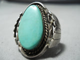 Stunning Vintage Native American Navajo Blue Turquoise Flank Sterling Silver Ring Old-Nativo Arts