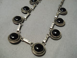 Heavy Vintage Native American Navajo Jet Stone Dime Sterling Silver Link Necklace Old-Nativo Arts