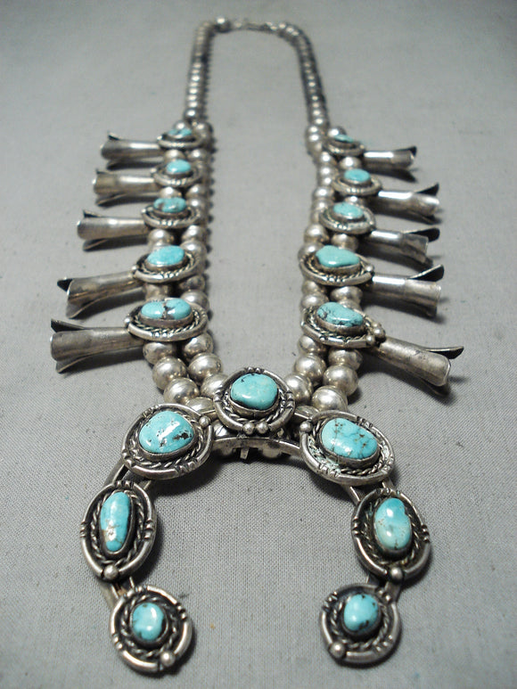 Women's Vintage Native American Navajo Turquoise Sterling Silver Squash Blossom Necklace-Nativo Arts