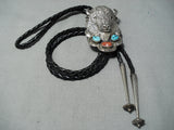 Huge Heavy Vintage Native American Navajo Buffalo Turquoise Sterling Silver Bolo Tie-Nativo Arts