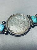 Astounding Vintage Native American Navajo Turquoise & Silver Dollar Sterling Silver Pin-Nativo Arts