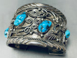Jack Chatter 101 Grams Vintage Native American Navajo Turquoise Sterling Silver Bracelet-Nativo Arts