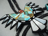 Native American Biggest Best Vintage Santo Domingo Turquoise Inlay Sterling Silver Bolo Tie-Nativo Arts