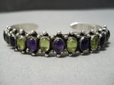 Stunning Vintage Native American Navajo Amethys Citrine Sterling Silver Bracelet Cuff-Nativo Arts