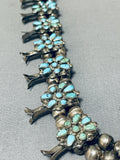 Native American Early Rare Vintage Zuni Turquoise Sterling Silver Squahs Blossom Necklace-Nativo Arts