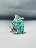 Charming Vintage Native American Zuni Turquoise Sterling Silver Owl Ring-Nativo Arts