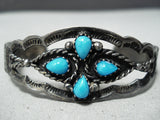 Early Vintage Native American Navajo Blue Turquoise Sterling Silver Bracelet Old-Nativo Arts