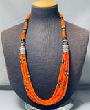Rare Orange Coral Authentic Singer Native American Navajo Sterling Silver Necklace-Nativo Arts