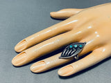 D.a. Dishta (d) Amazing Vintage Native American Navajo Blue Gem Turquoise Sterling Silver Ring-Nativo Arts